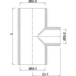 Profec Trójnik redukcyjny 90° PVC-U 50 x 32 x 50 mm klejony 16 bar – rysunek wymiarowy