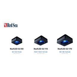 Red Sea ReefLED G2 115 lampa LED do akwarium morskiego – porównanie wymiarów G2 60, 115 i 170