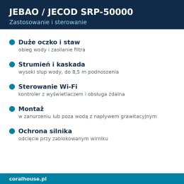 Pompa do oczka wodnego Jebao Jecod SRP-50000 50000 l/h 600 W – zastosowanie i sterowanie