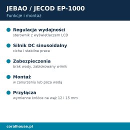 Pompa obiegowa do akwarium Jebao EP-1000 z kontrolerem 1000 l/h 12 W – funkcje i montaż
