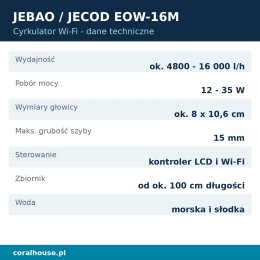 Cyrkulator do akwarium Jebao EOW-16M 16000 l/h 35 W Wi-Fi – dane techniczne