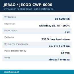 Cyrkulator do akwarium Jebao CWP-6000 6000 l/h 6 W magnetyczny – dane techniczne