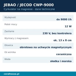 Cyrkulator do akwarium Jebao CWP-9000 9000 l/h 12 W magnetyczny – dane techniczne