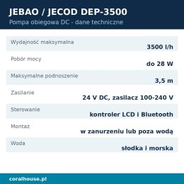 Pompa obiegowa do akwarium Jecod DEP-3500 z kontrolerem 3500 l/h 28 W – dane techniczne