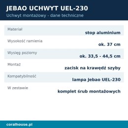 Uchwyt do lampy LED Jebao UEL-230 – dane techniczne