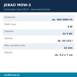 Cyrkulator do akwarium Jebao MOW-3 z kontrolerem 3000 l/h 6 W Wi-Fi