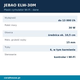 Cyrkulator do akwarium Jebao ELW-30M płaski 13000 l/h 30 W Wi-Fi