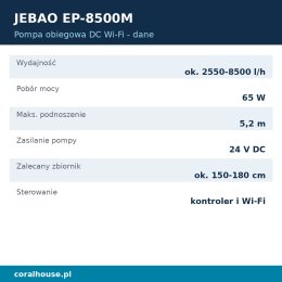 Pompa obiegowa do akwarium Jebao EP-8500M z kontrolerem 8500 l/h 65 W Wi-Fi