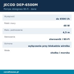 Pompa obiegowa do akwarium Jecod DEP-6500M 6500 l/h 48 W Wi-Fi
