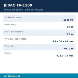 Pompa obiegowa do akwarium Jebao FA-1500 1500 l/h 25 W