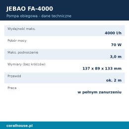 Pompa obiegowa do akwarium Jebao FA-4000 4000 l/h 70 W