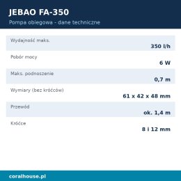 Pompa obiegowa do akwarium Jebao FA-350 350 l/h 6 W