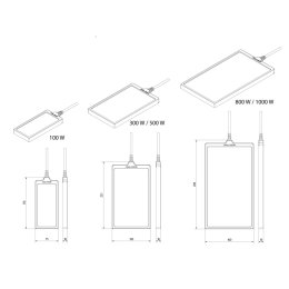 Aqua Medic Ceramic InfraRed Heater 300 W – rysunki porównawcze wariantów 100–1000 W